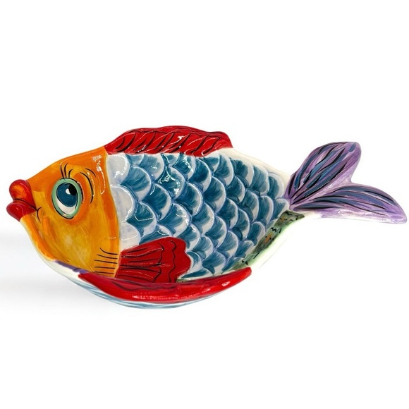 Hand Painted Vissen 3D Fish Ceramic Bowl Dish, Whimsical 10x7.5x3 Retired Design - Picture 3 of 10